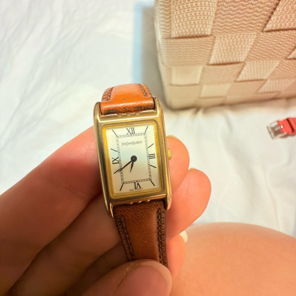 1980 Vintage Lady watch Yves Saint Laurent Gold and Tan